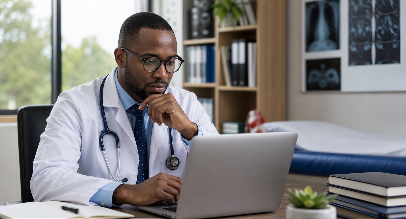 Clinician reviewing medical information